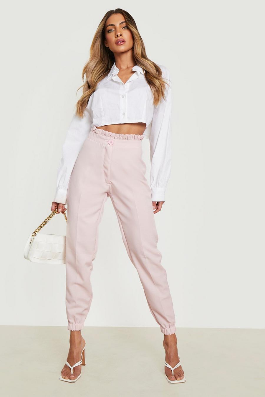 Pink מכנסי סקיני עם רצועת מותן מסולסלת image number 1