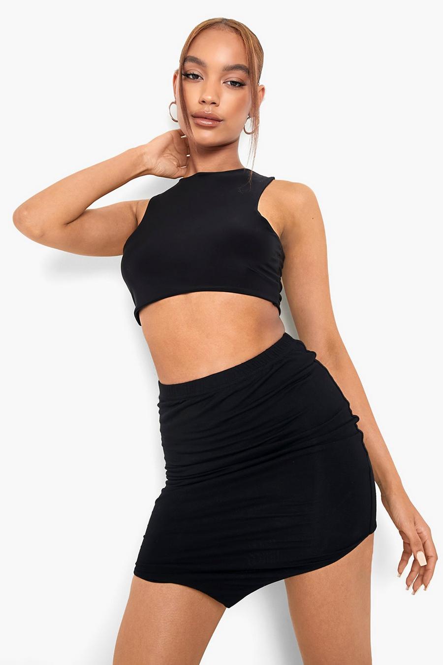 Black Pointed Hem Double Jersey Mini Skirt image number 1
