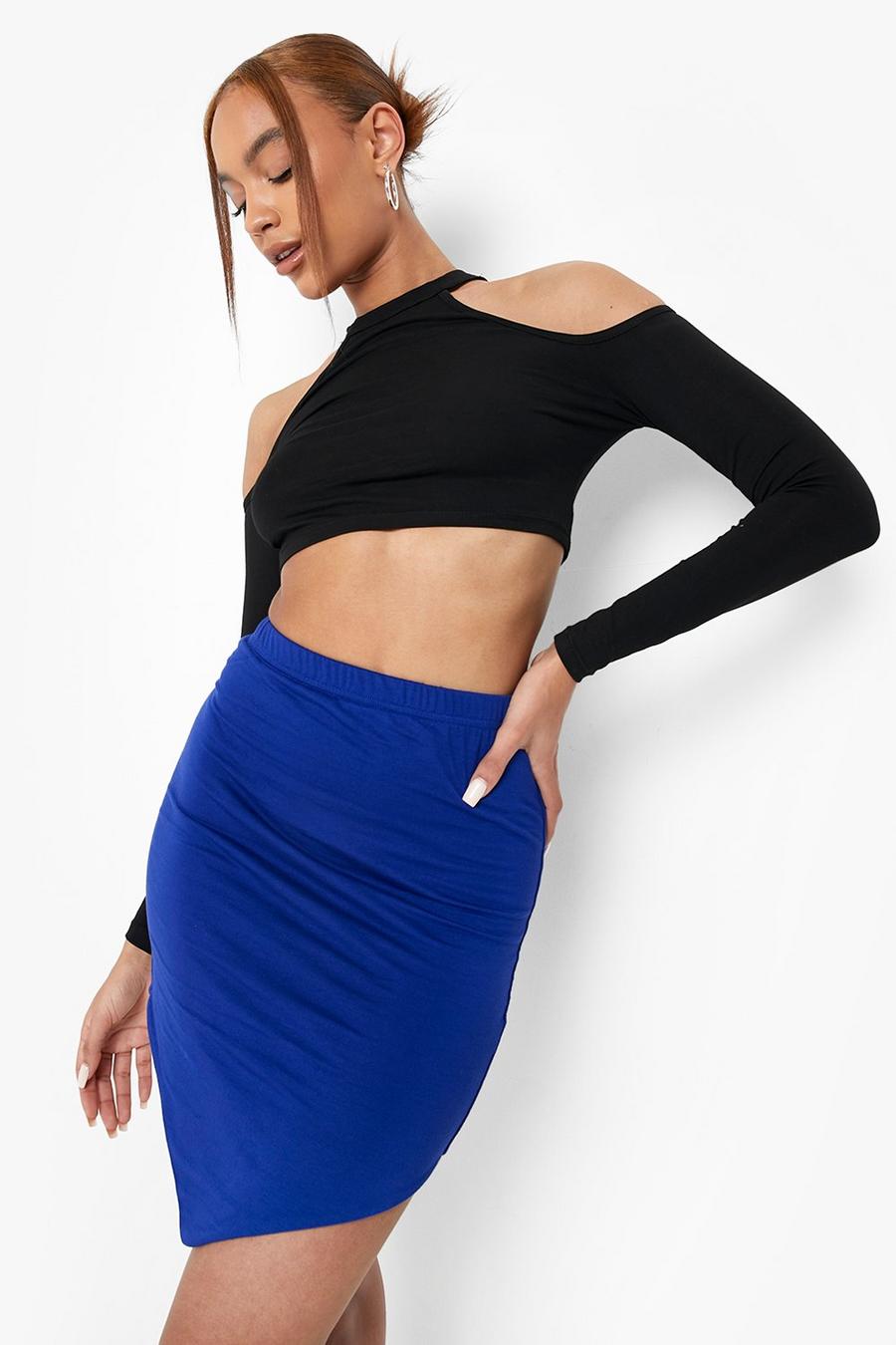 Blue Pointed Hem Double Jersey Knit Mini Skirt image number 1