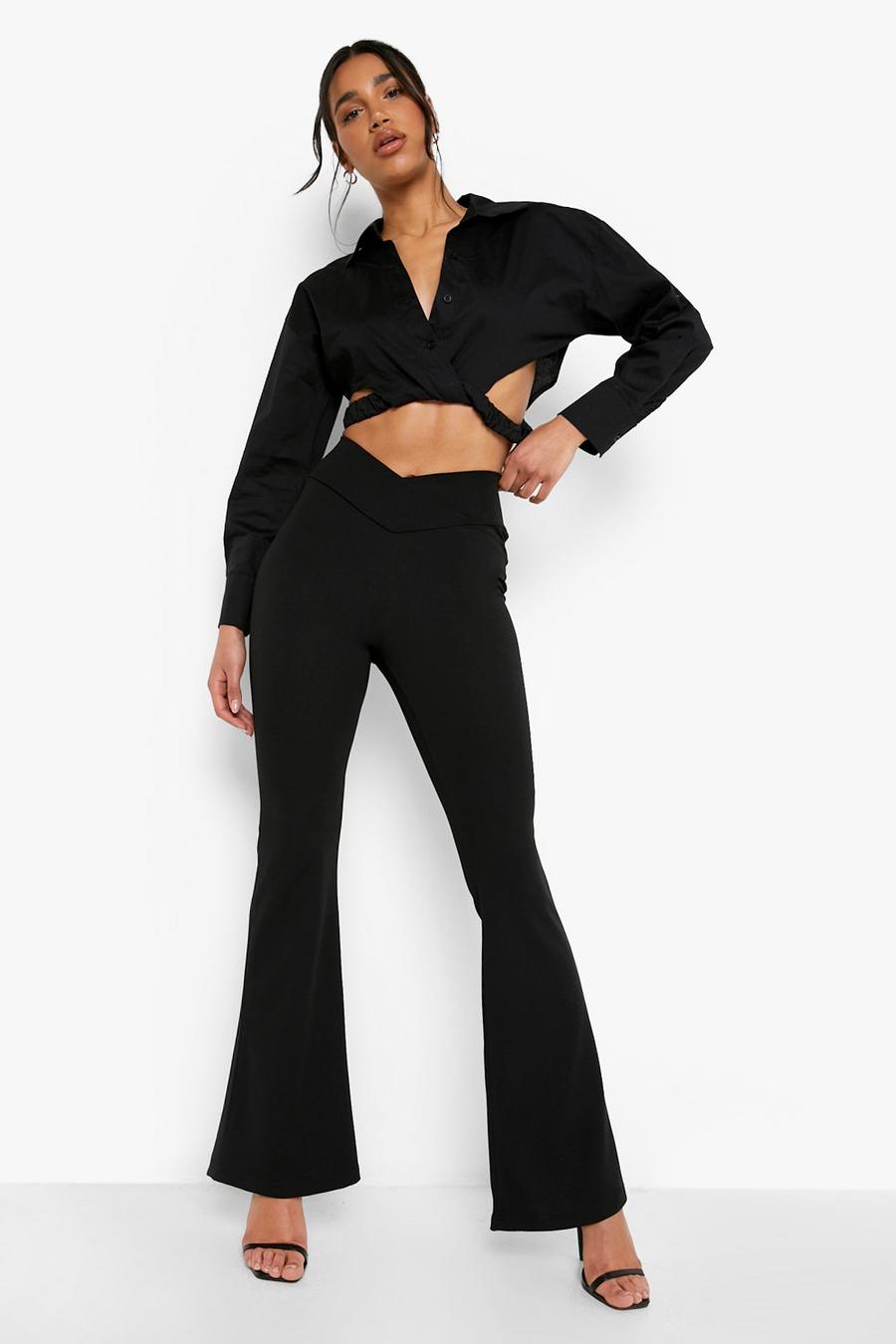 Black Extreme Dip Cinched Waist Crepe Trousers image number 1