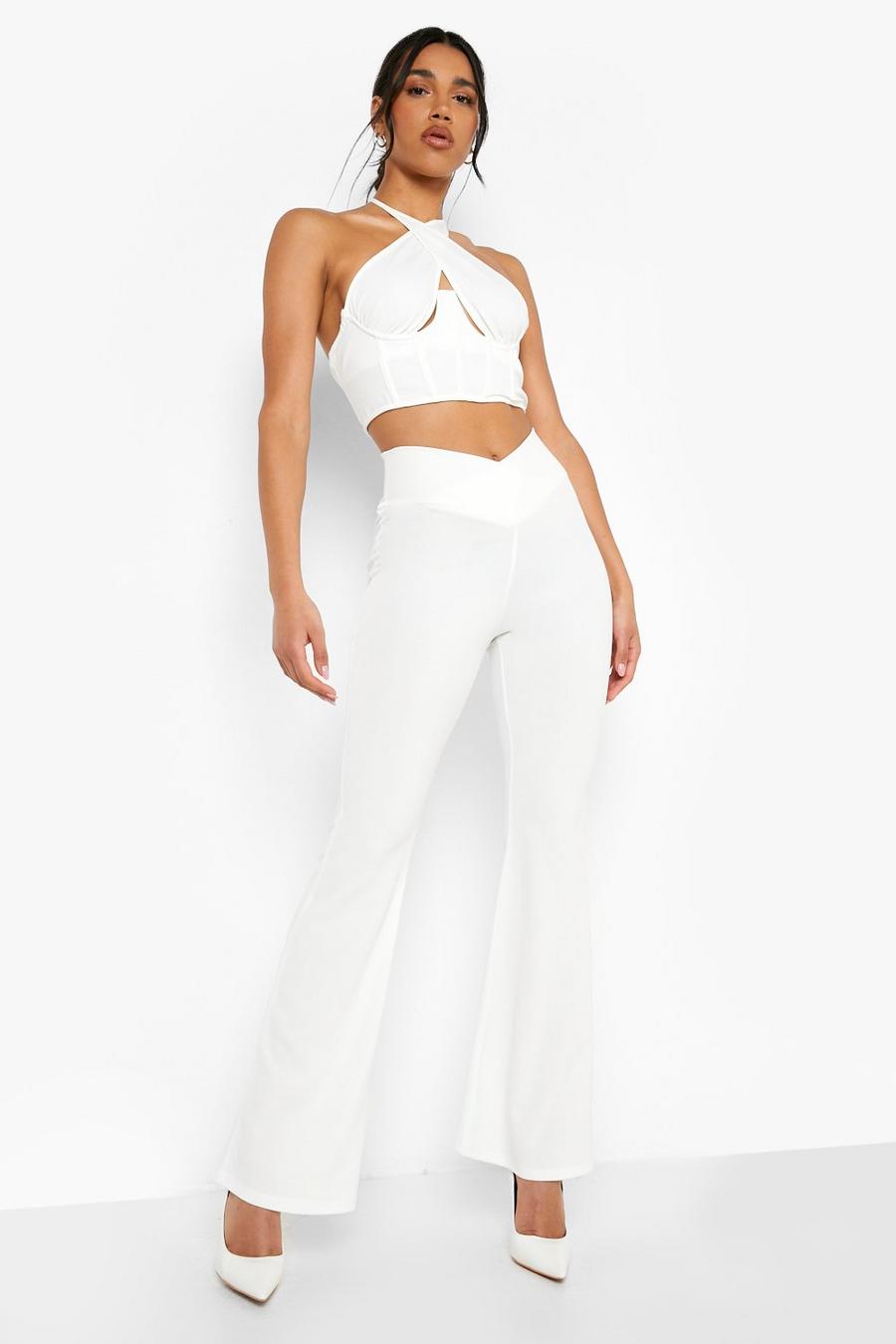 Cream vit Extreme Dip Cinched Waist Crepe Trousers