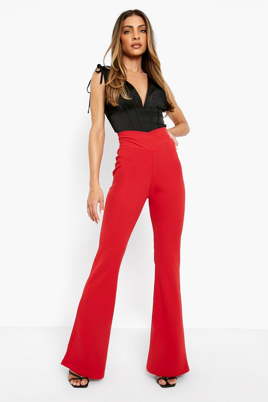 Red Extreme Dip Cinched Waist Crepe Pants image number 1