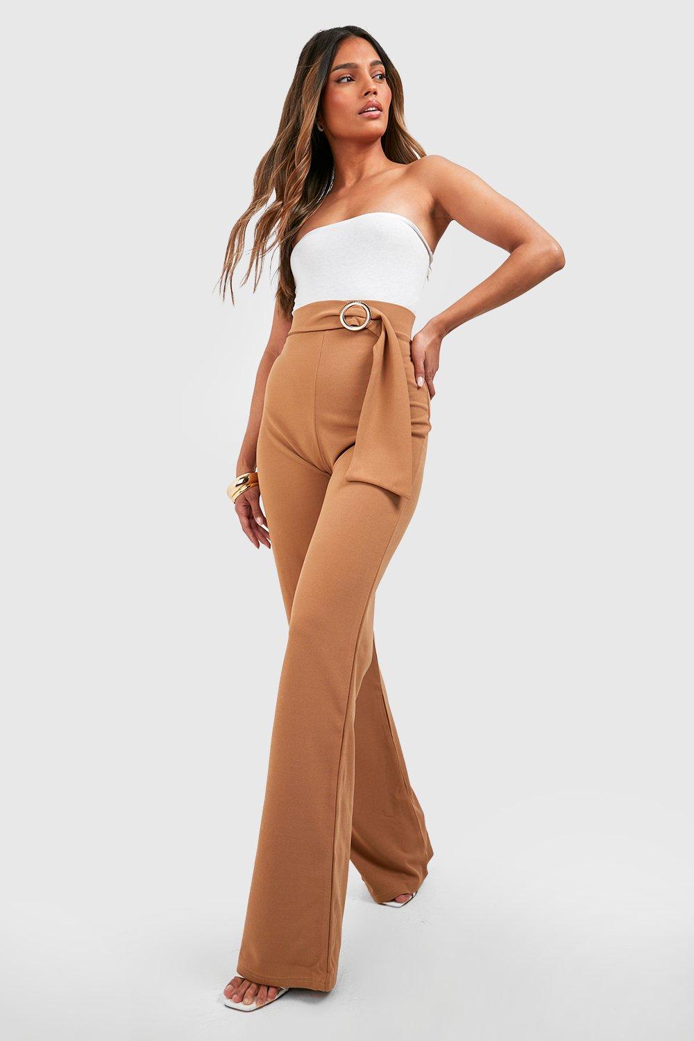 O Ring Belted Straight Leg Crepe Pants