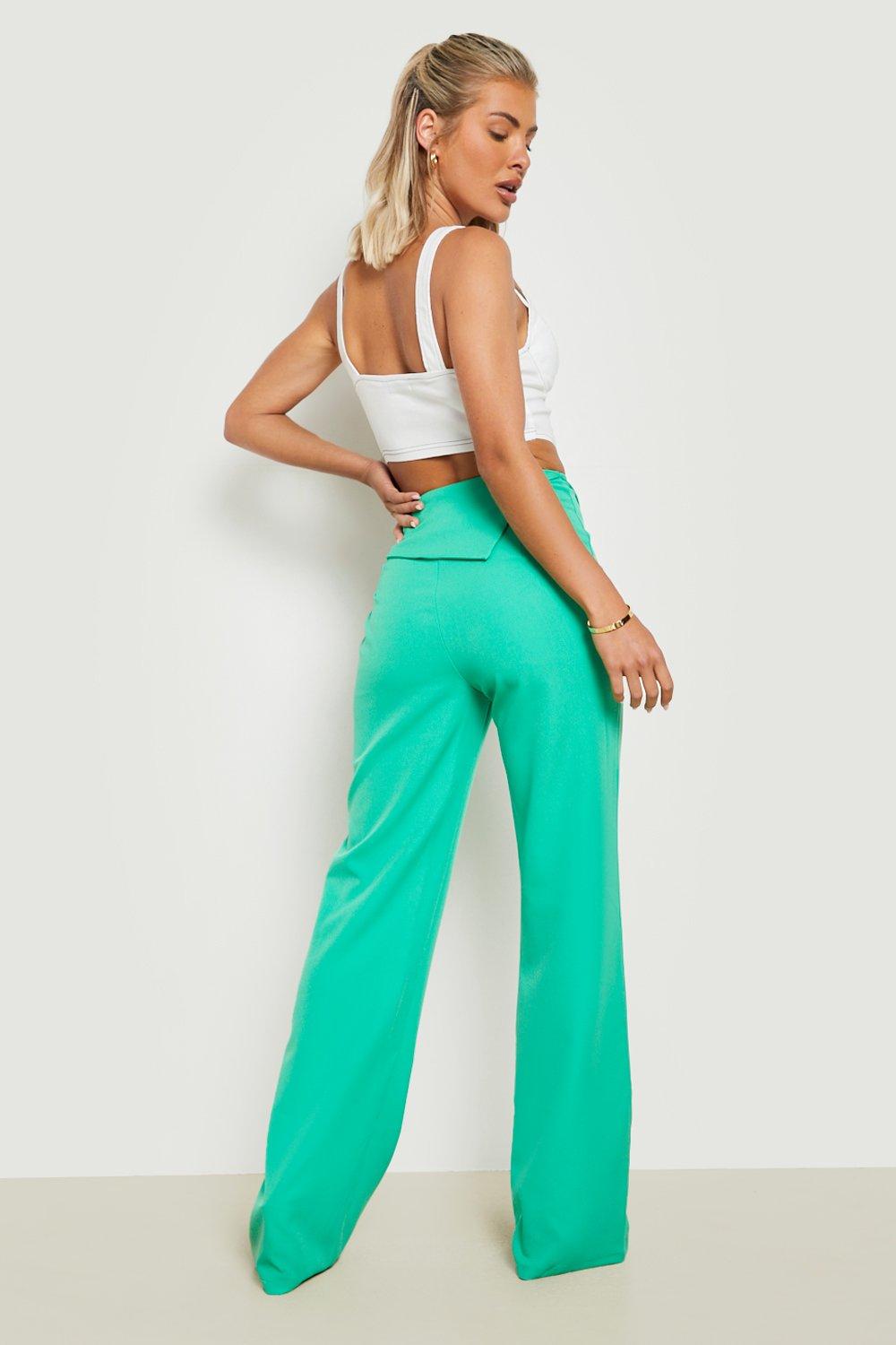 Fold Over Waist Detail Wide Leg Pants