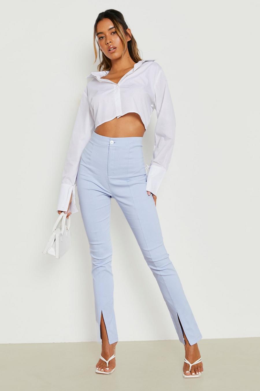 Sky blue High Waisted Split Front Stretch Skinny Trousers image number 1