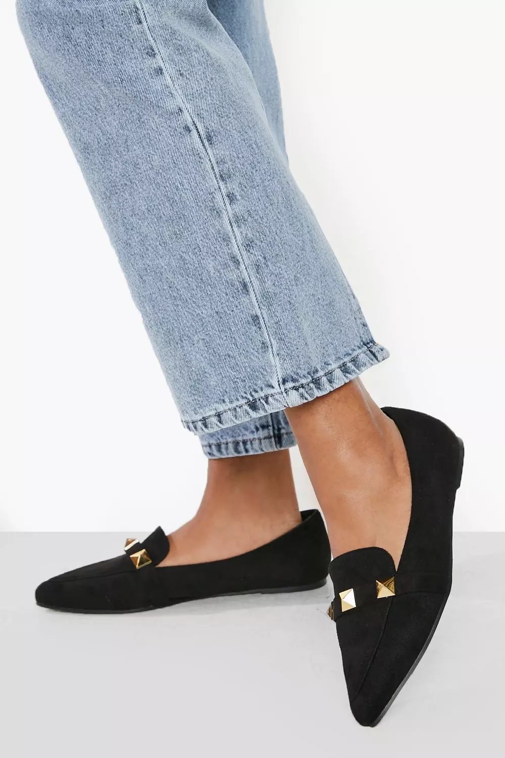 Black Pointed Toe Stud Detail Ballet Flats alternative image