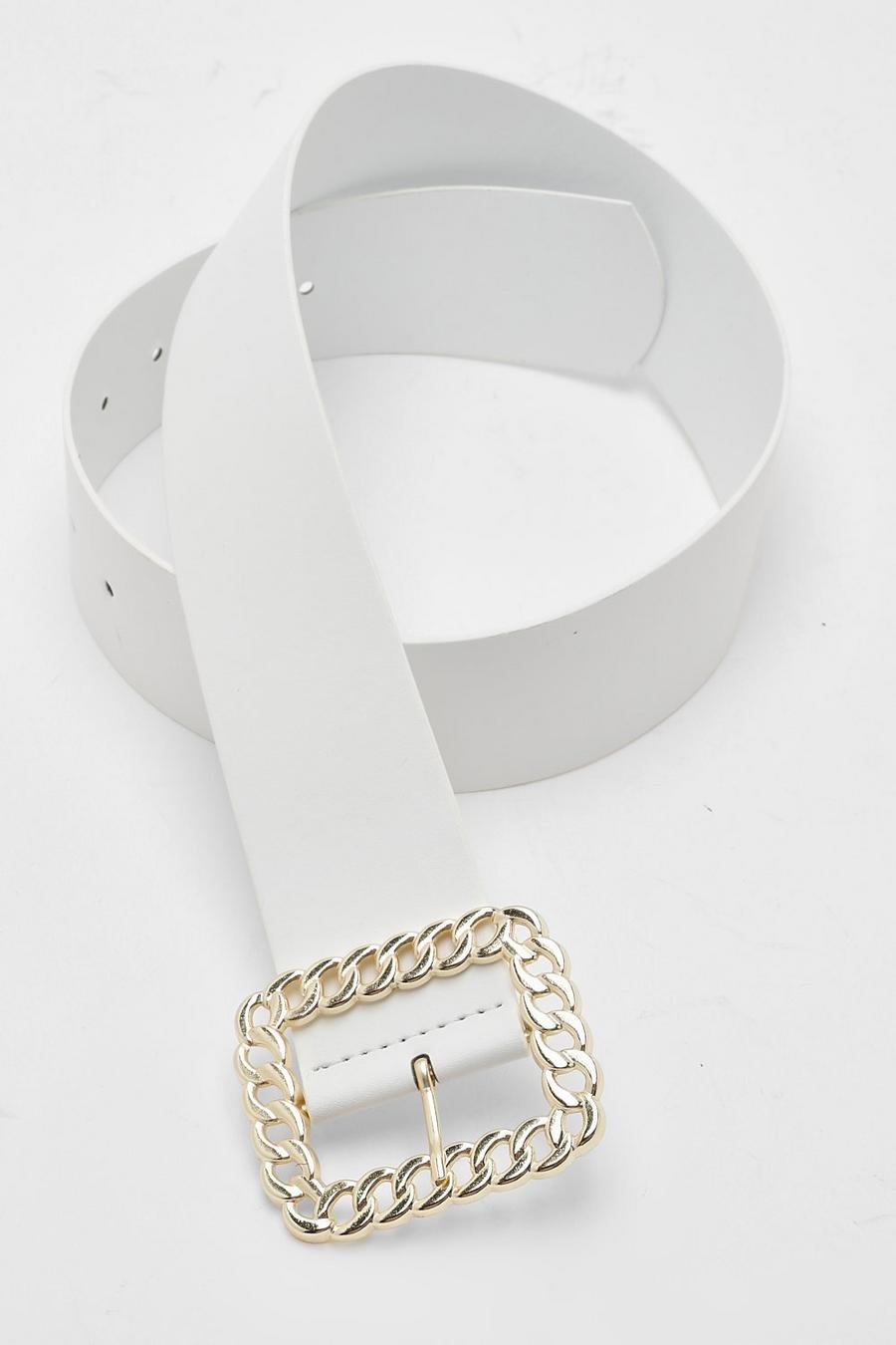 White Chain Detail Buckle Pu Belt image number 1