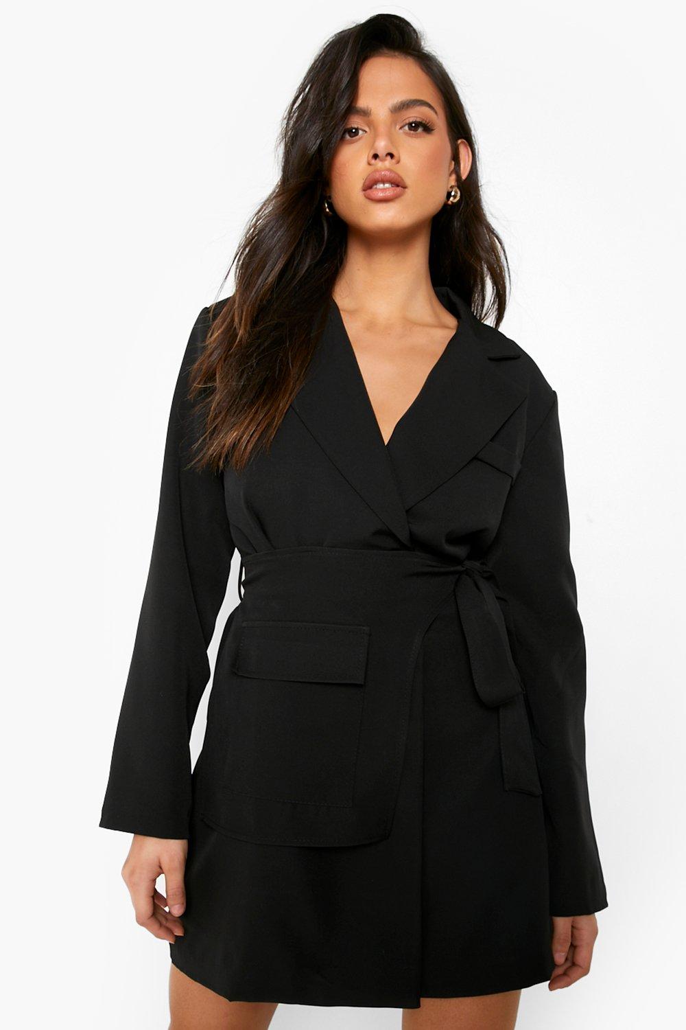 Dresses Belt Detail Wrap Front Blazer Dress Boohoo