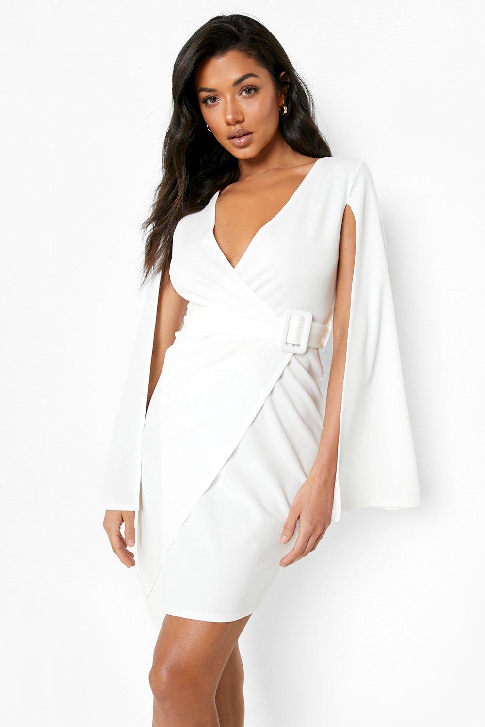 Cape sleeve white store dress