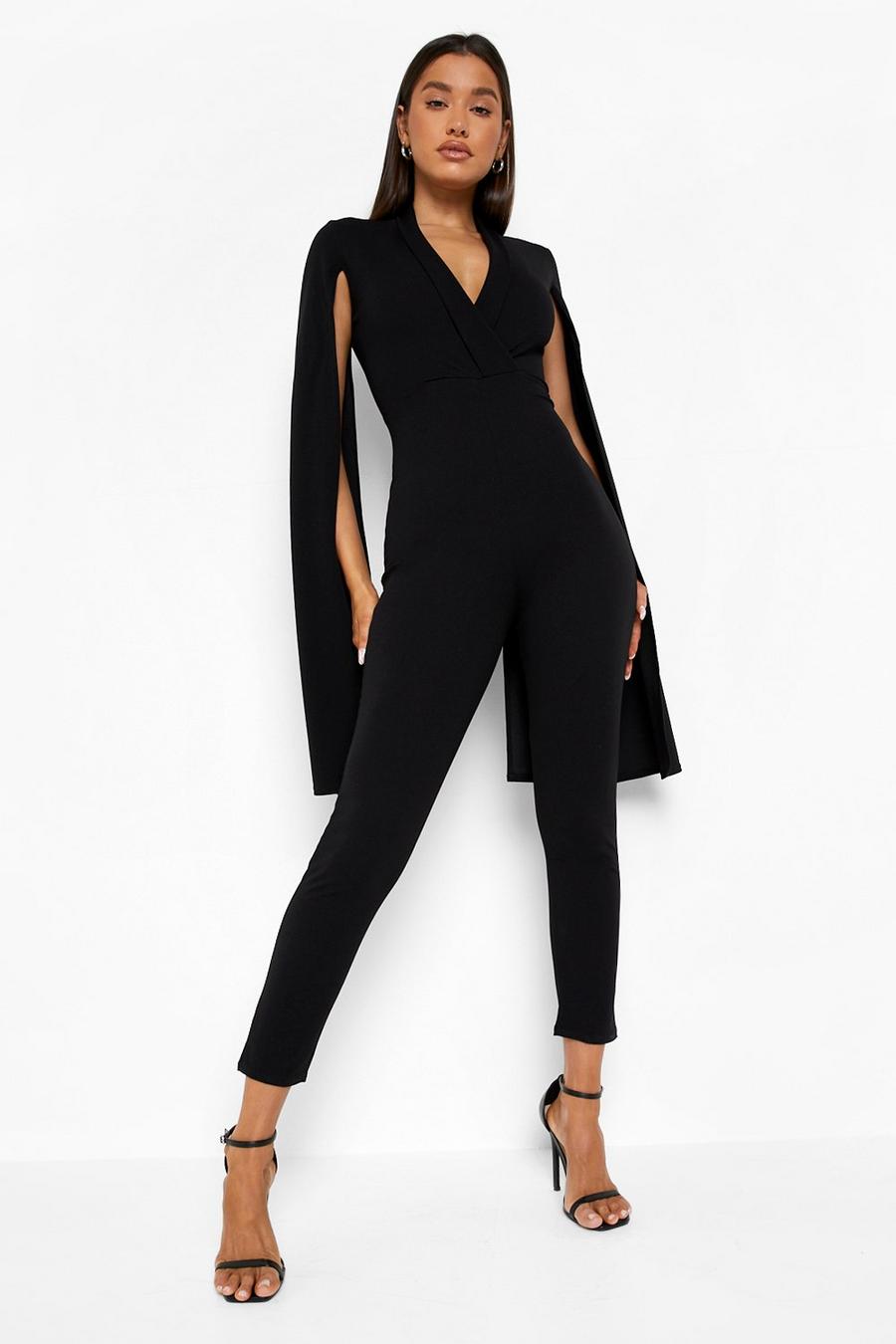 Black Getailleerde Slim Fit Jumpsuit Met Cape Detail image number 1