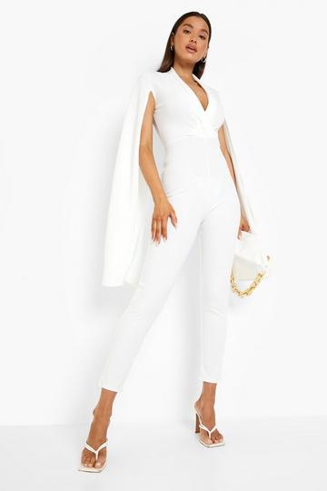 Tailored Cape Detail Slim Leg Jumpsuit ivory