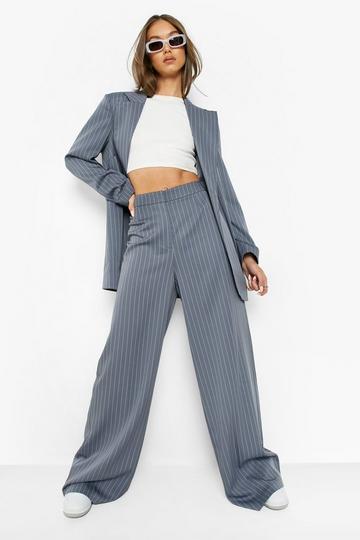 Pinstripe Relaxed Fit Wide Leg Trousers grey