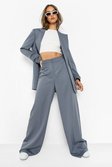 Grey Pinstripe Relaxed Fit Wide Leg Trousers