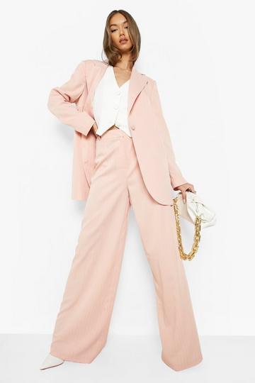 Pinstripe Relaxed Fit Wide Leg Pants nude