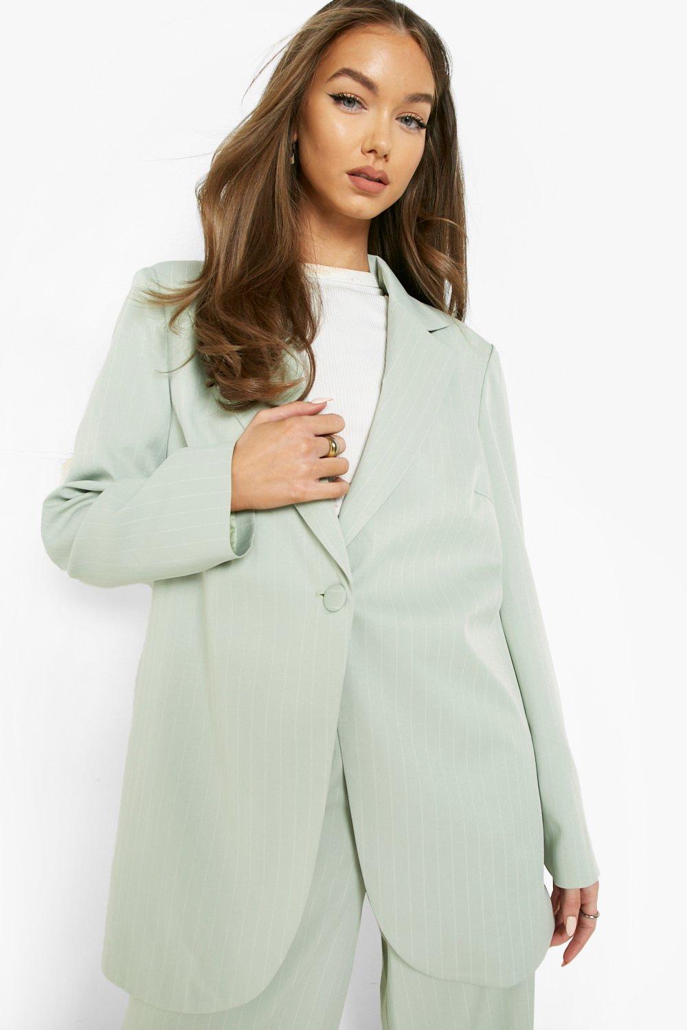 boohoo Pinstripe Oversized Longline Blazer - Blue - Size 10