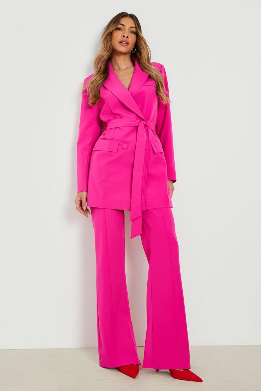 Hot pink Split Side Pin Tuck Front Dress Pants image number 1