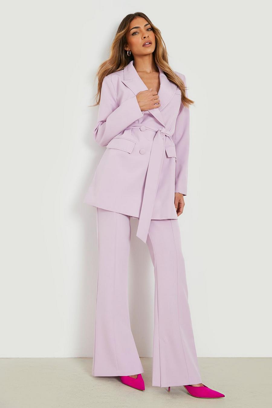 Lilac purple Split Side Pin Tuck Front Tailored Trousers