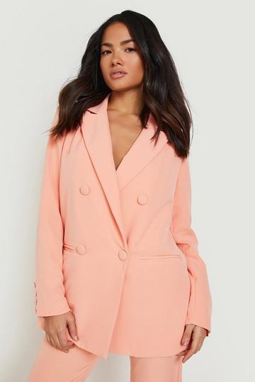 Tailored Double Breasted Button Sleeve Blazer coral