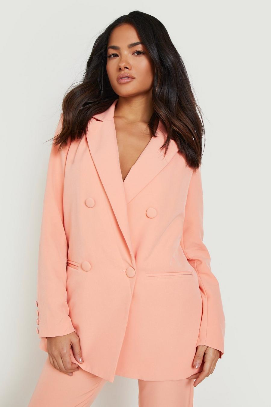 Coral pink Tailored Double Breasted Button Sleeve Blazer