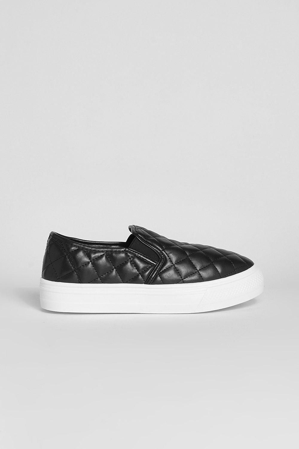 black quilted slip on shoes