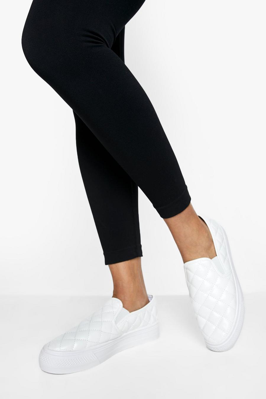 White Quilted Flat Slip On Sneakers image number 1