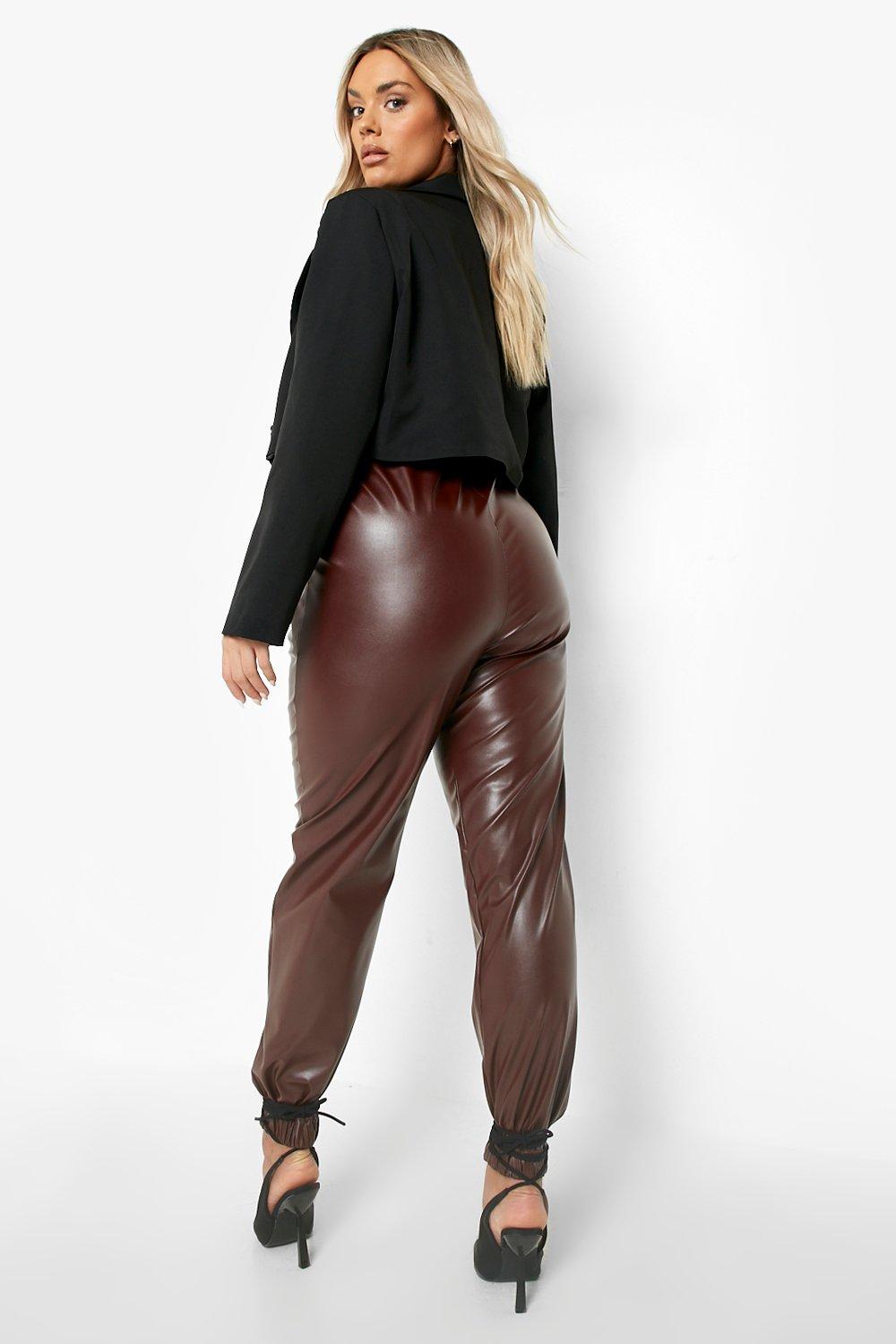 Plus Size Black Faux Leather Joggers