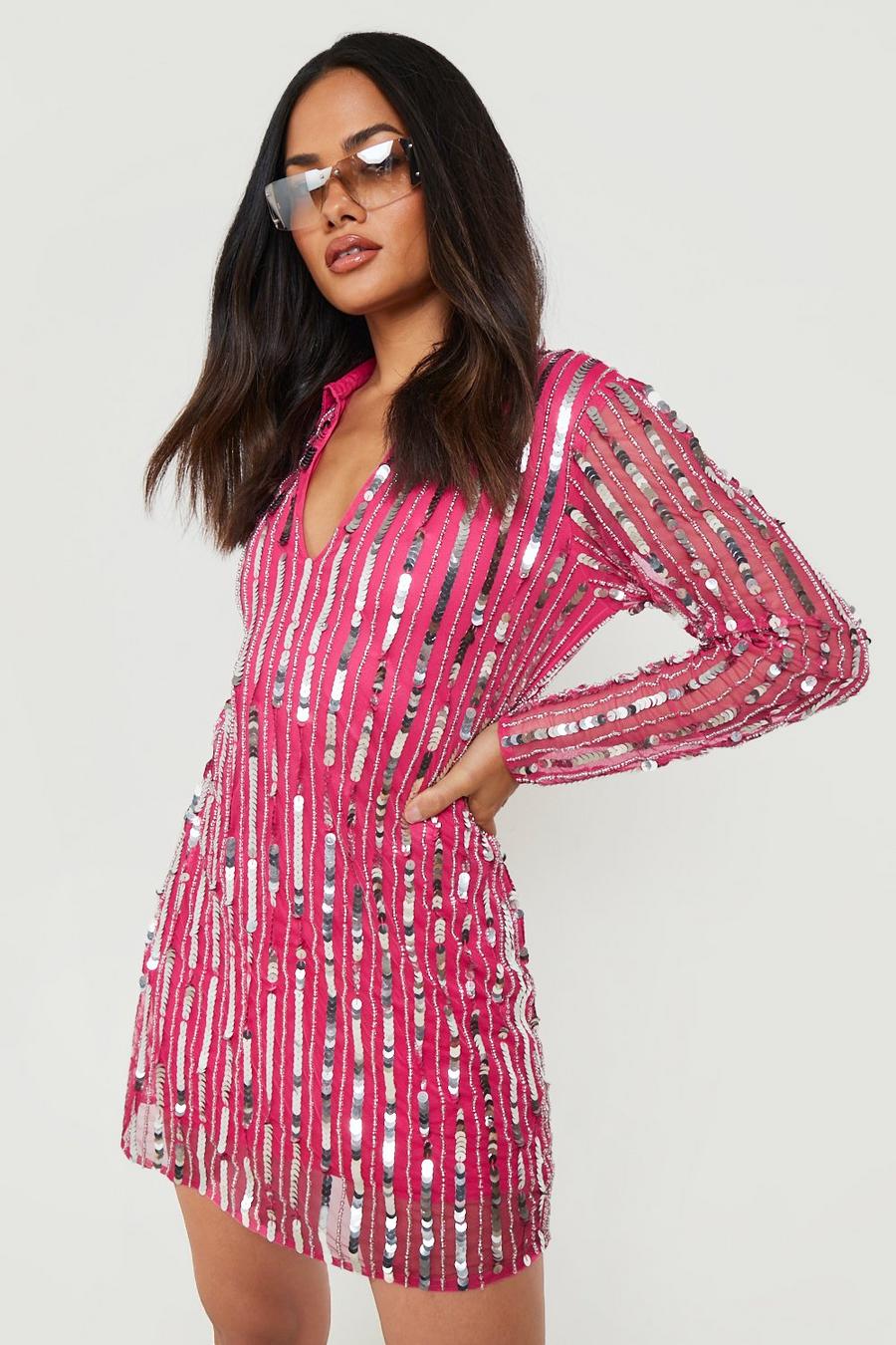 Pink rosa Stripe Sequin Rugby Dress