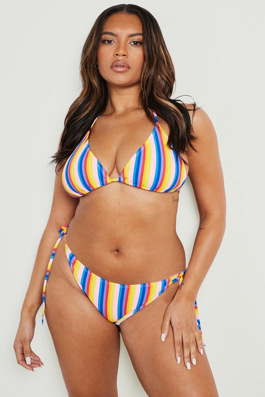 Multi Plus Regnbågsfärgad triangel bikiniöverdel i bäckebölja image number 1