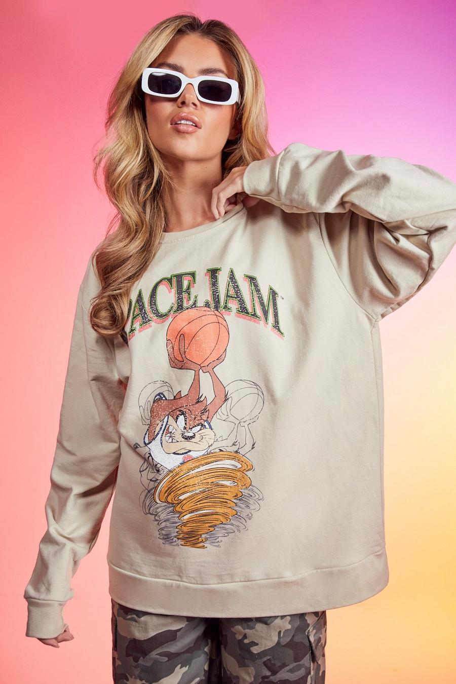 Ecru Space Jam Vintage Print Oversized Sweatshirt image number 1