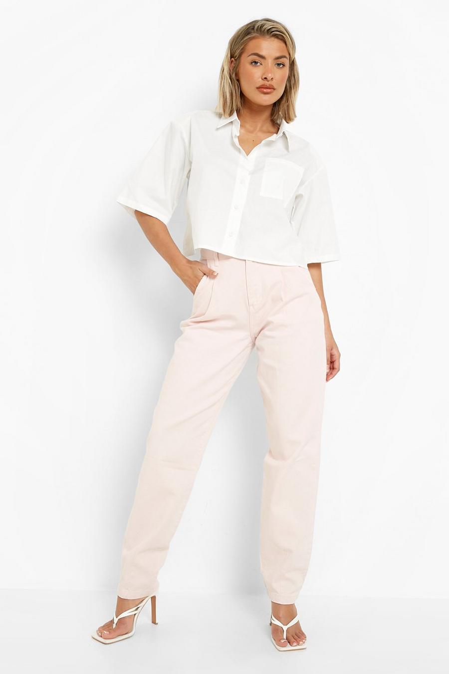 Pink Geplooide High Rise Mom Jeans image number 1