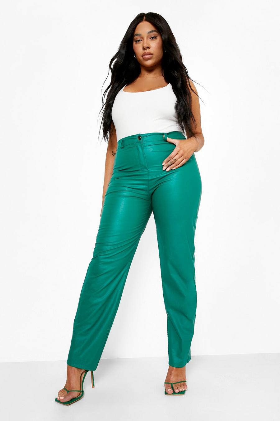 Pantaloni a gamba ampia Plus Size in PU in colori brillanti, Green verde