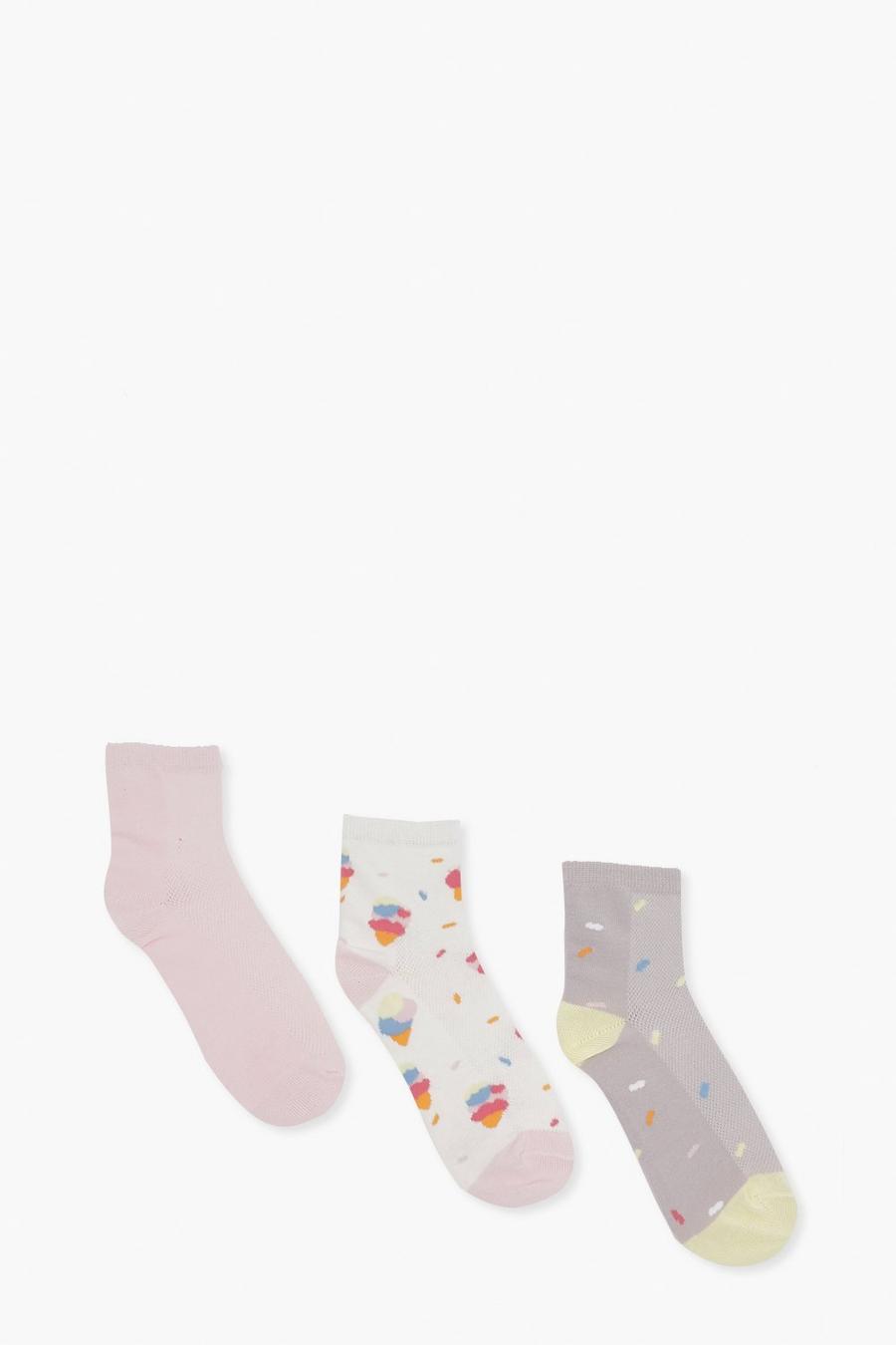 Multi Jacquard And Plain Pastels Socks 3 Pack