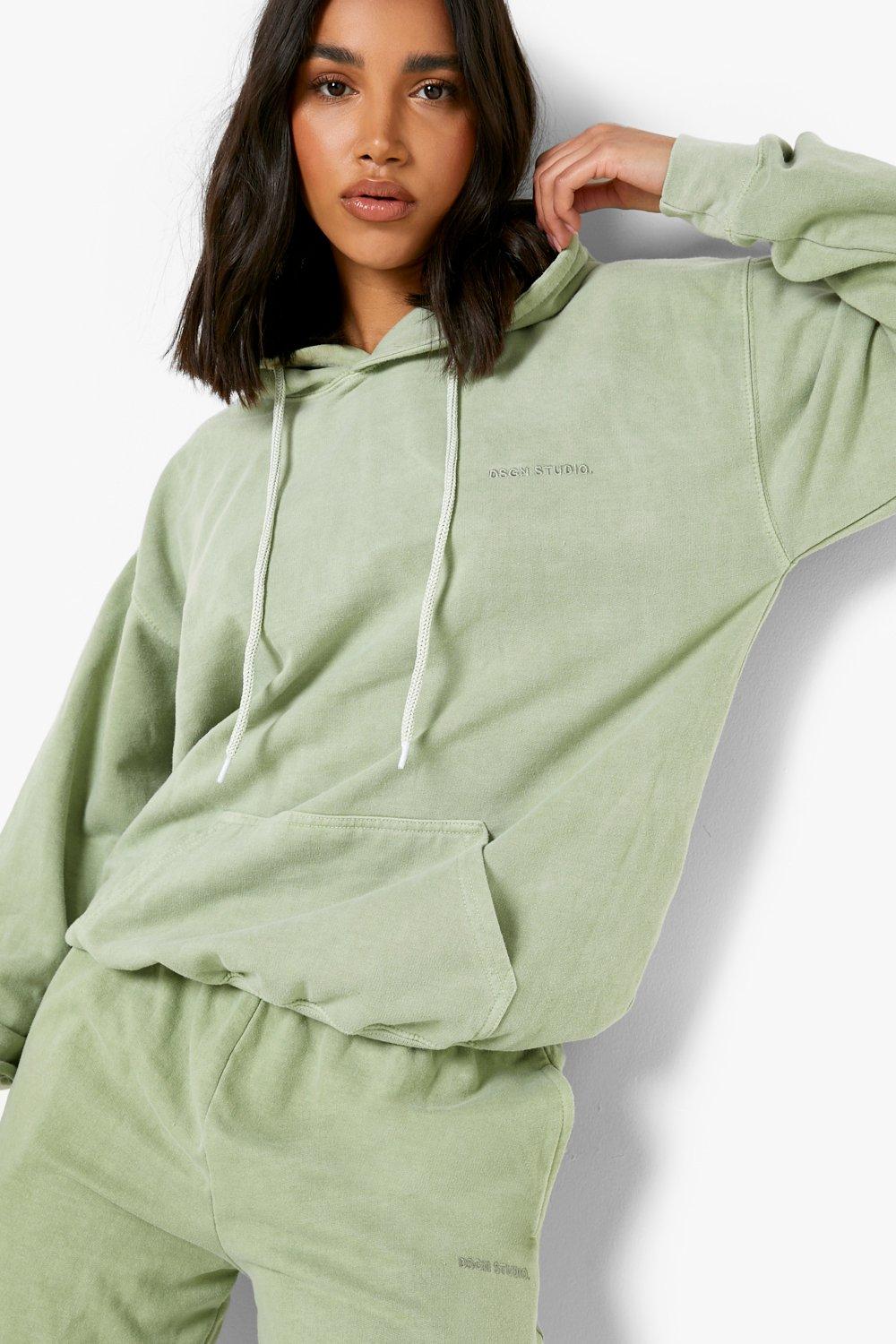 Women s Sage Overdyed Hooded Tracksuit Boohoo UK