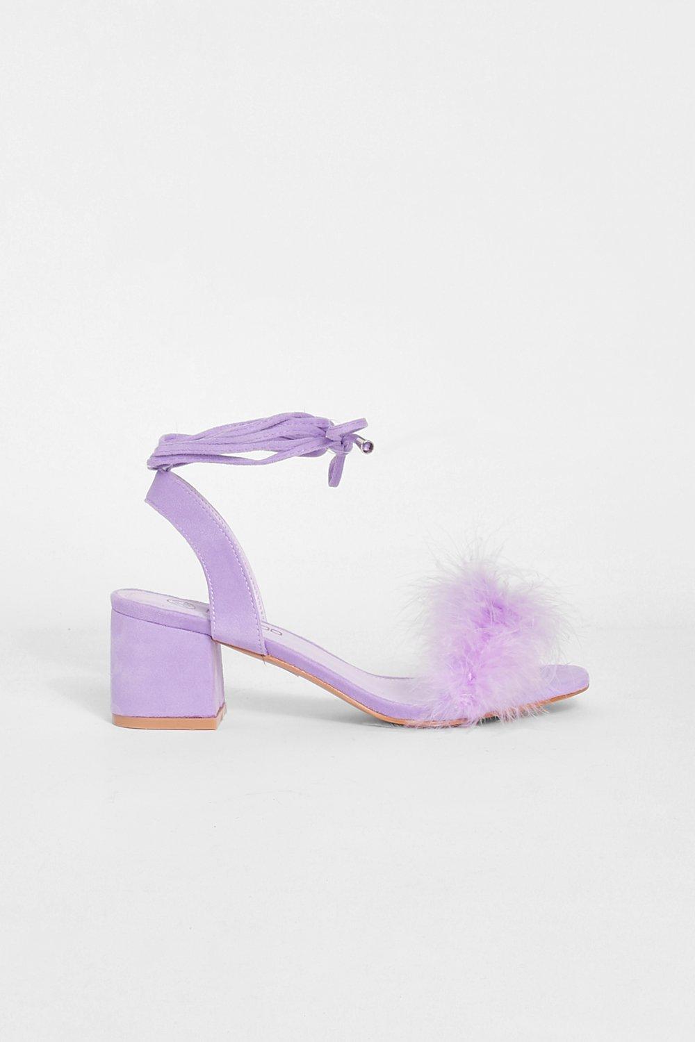 Wide Fit Feather Trim Two Part Low Block Heels boohoo FI