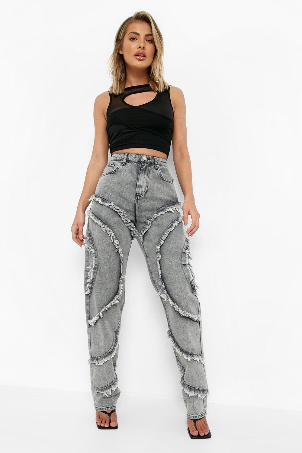 Chronic toothache Hesitate Frayed Seam Detail Straight Fit Jeans | boohoo