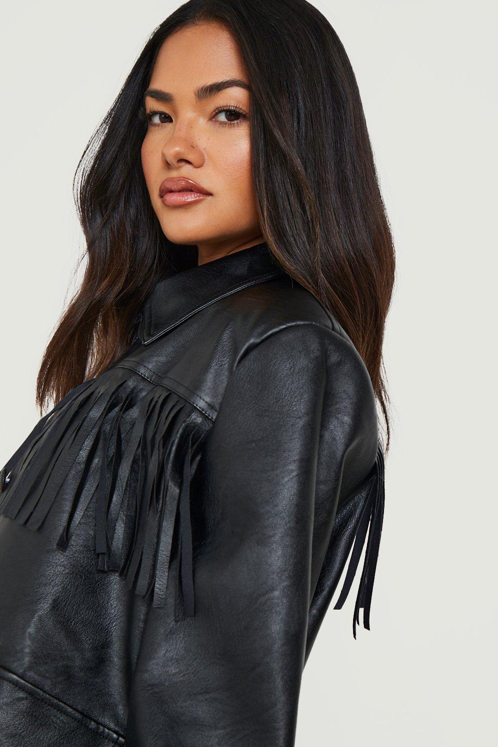 Faux leather 2025 fringe jacket