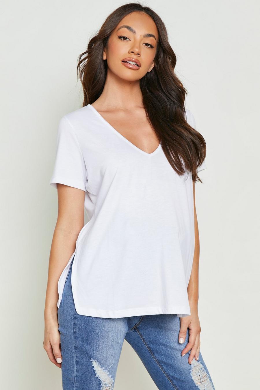 White Maternity V Neck Side Split T-Shirt image number 1