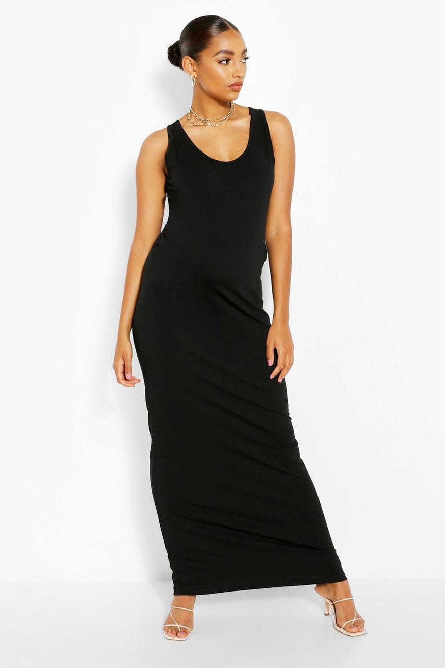 Black Maternity Scoop Neck Jersey Maxi Dress image number 1