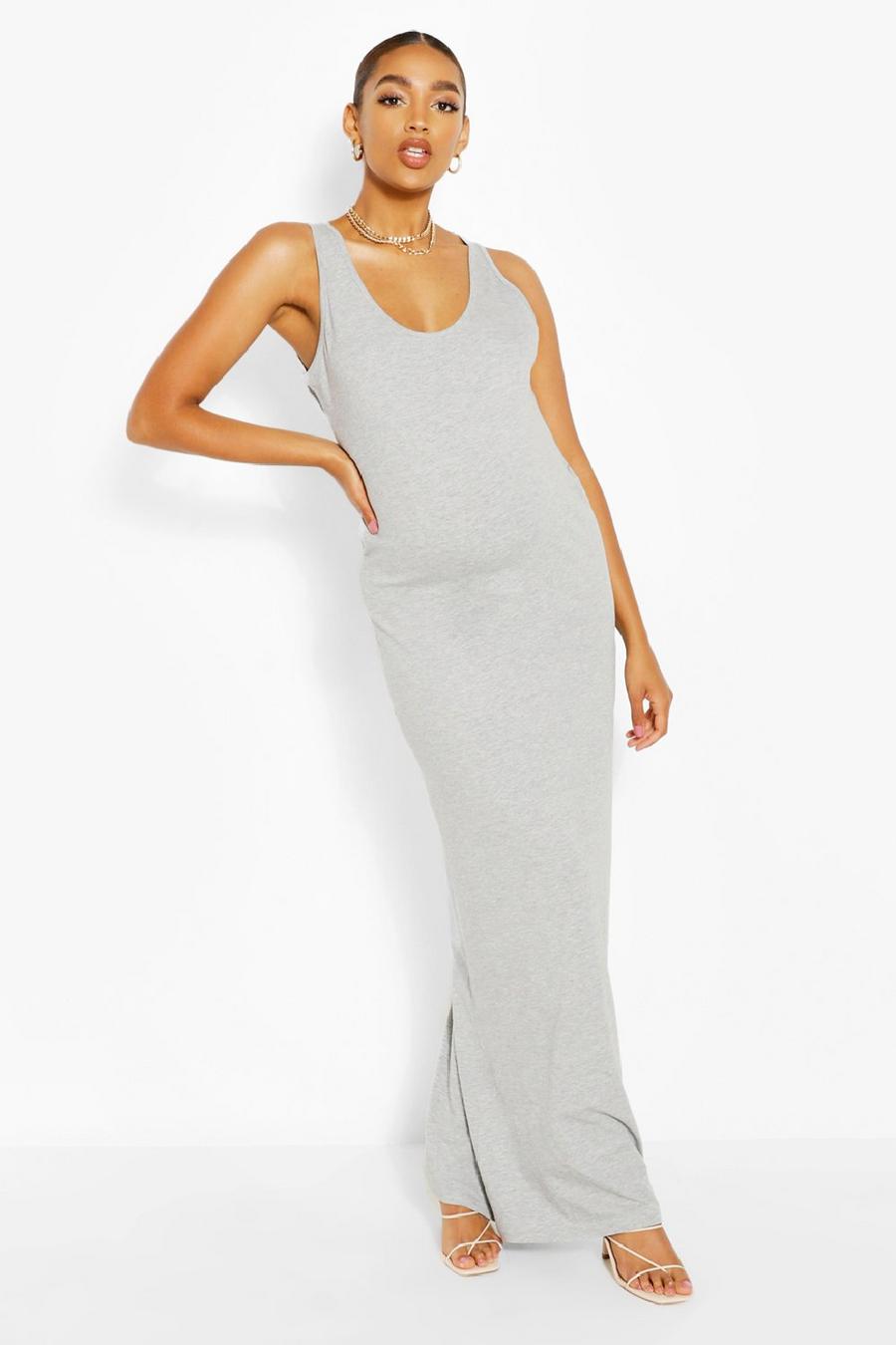 Grey marl Maternity Scoop Neck Jersey Knit Maxi Dress image number 1