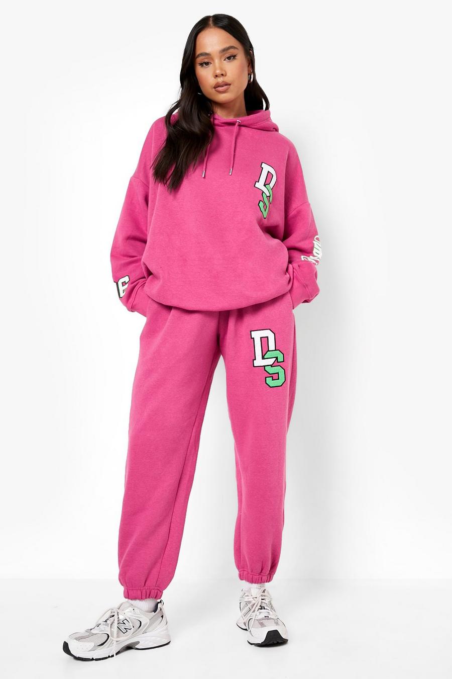 Magenta pink Petite Embroidered Hoody Tracksuit