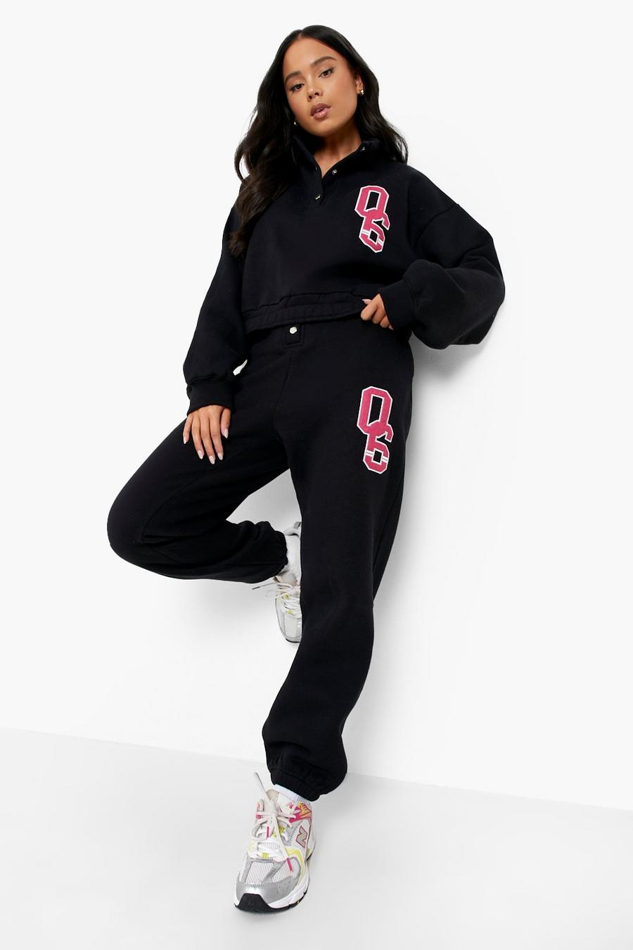 Black Petite Embroidered Applique Sweat Tracksuit image number 1