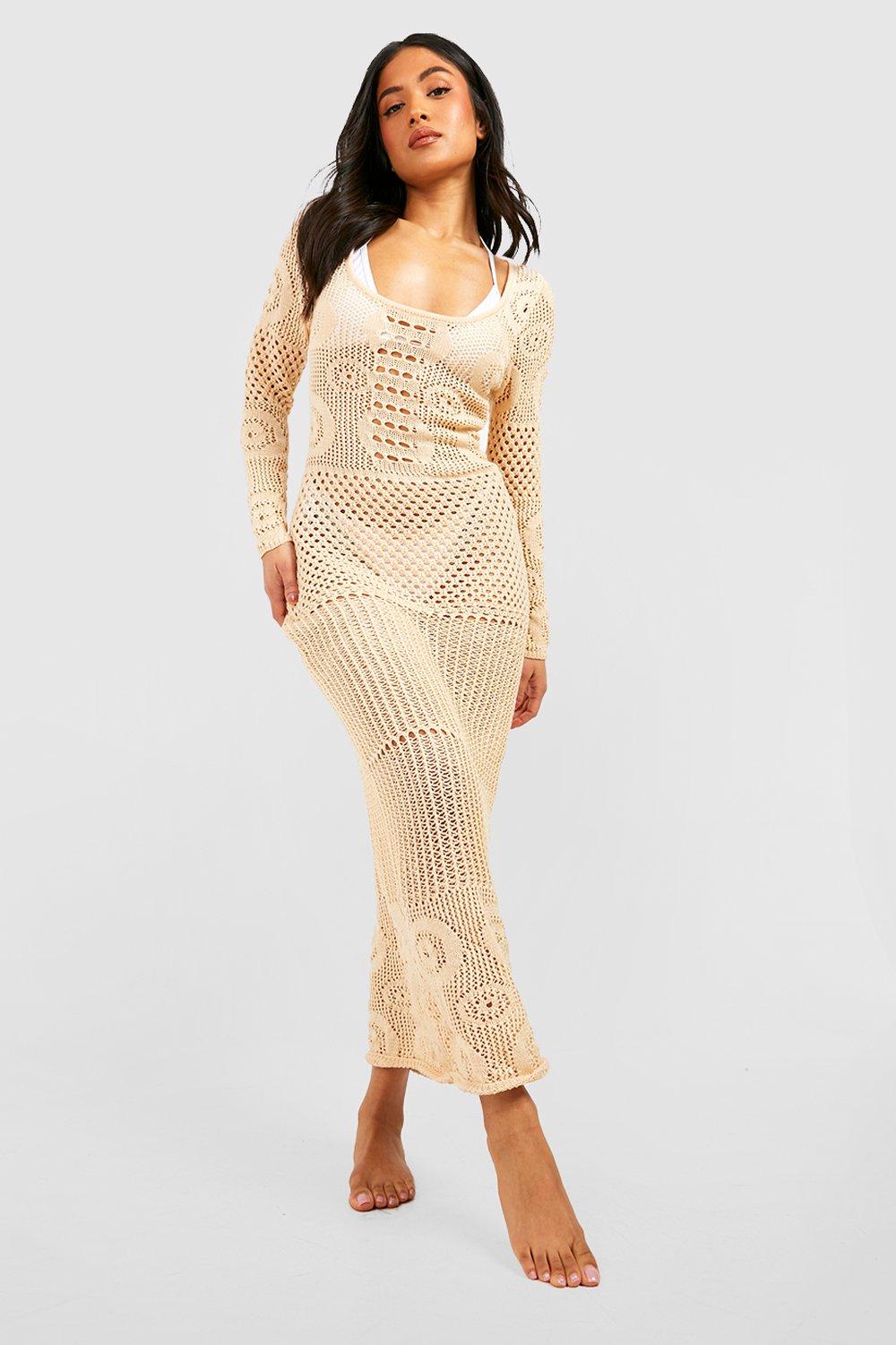 Beige crochet maxi store dress