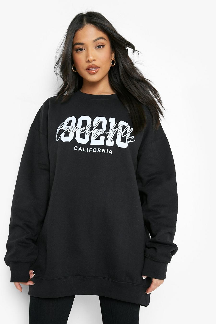 Petite Oversize Sweatshirt mit California-Print, Black