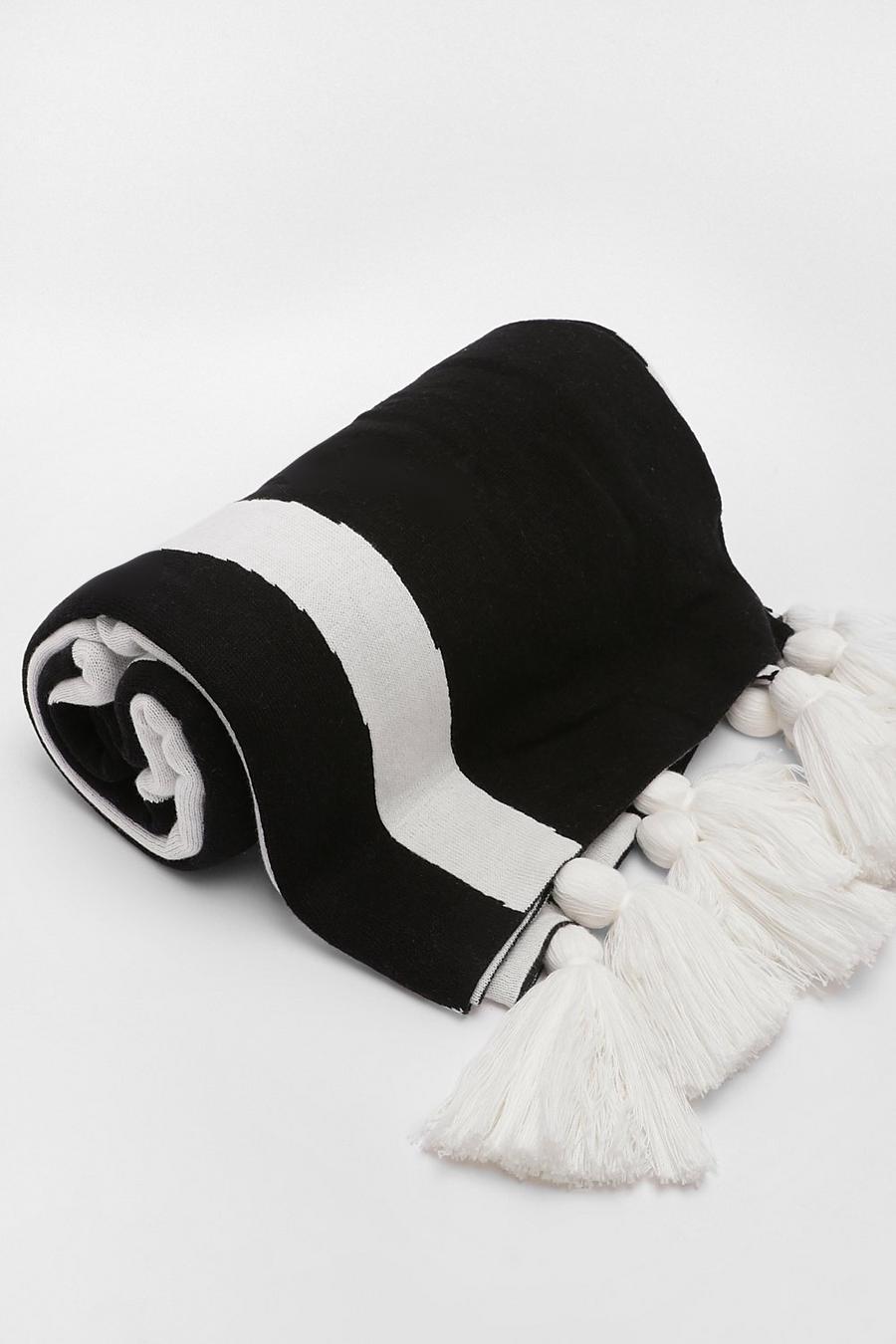 Black Mono Abstract Print Fine Knit Throw 