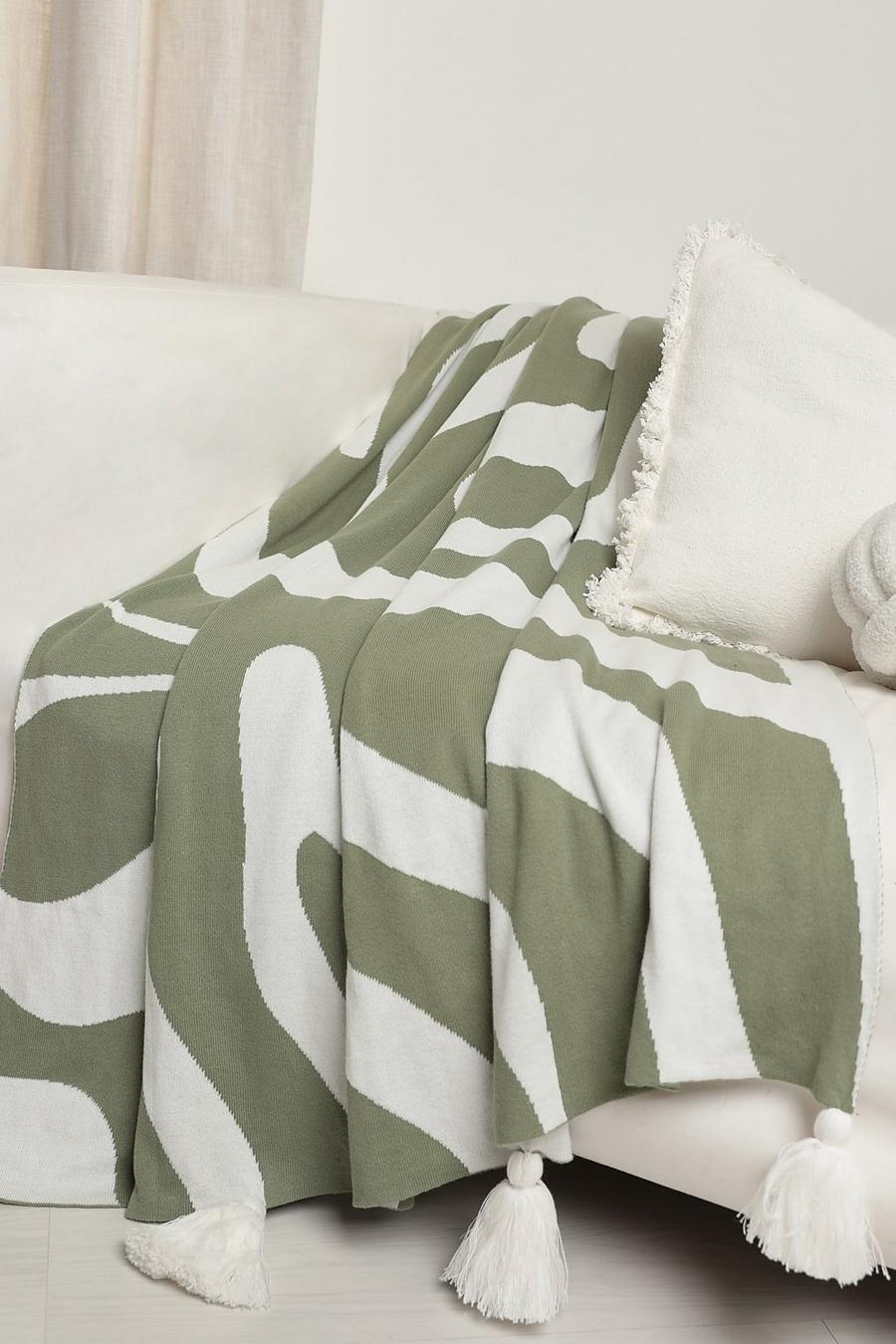 Green Abstract Print Fine Knit Throw 