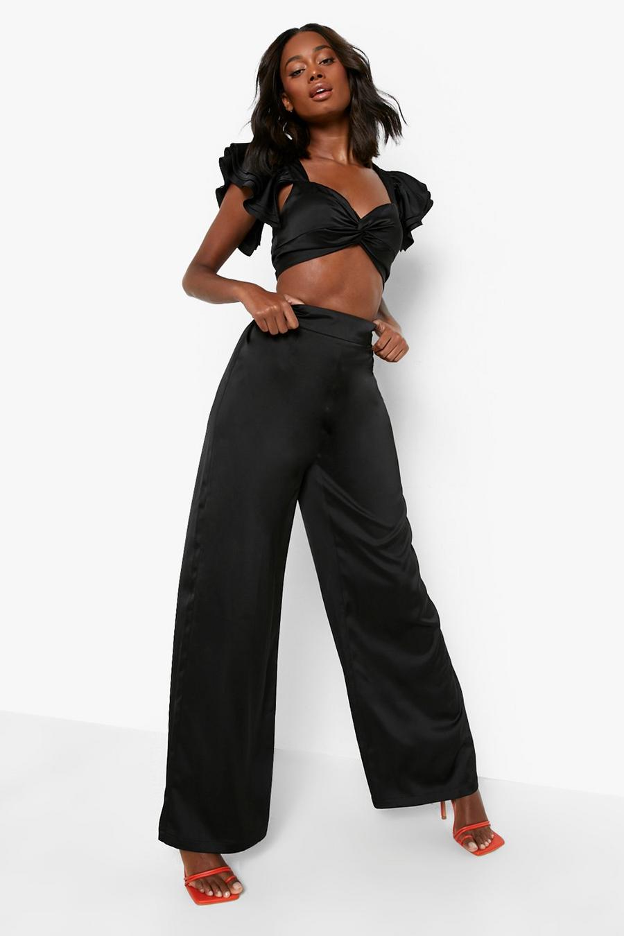 Black Occasion Matte Satin Wide Leg Trousers image number 1