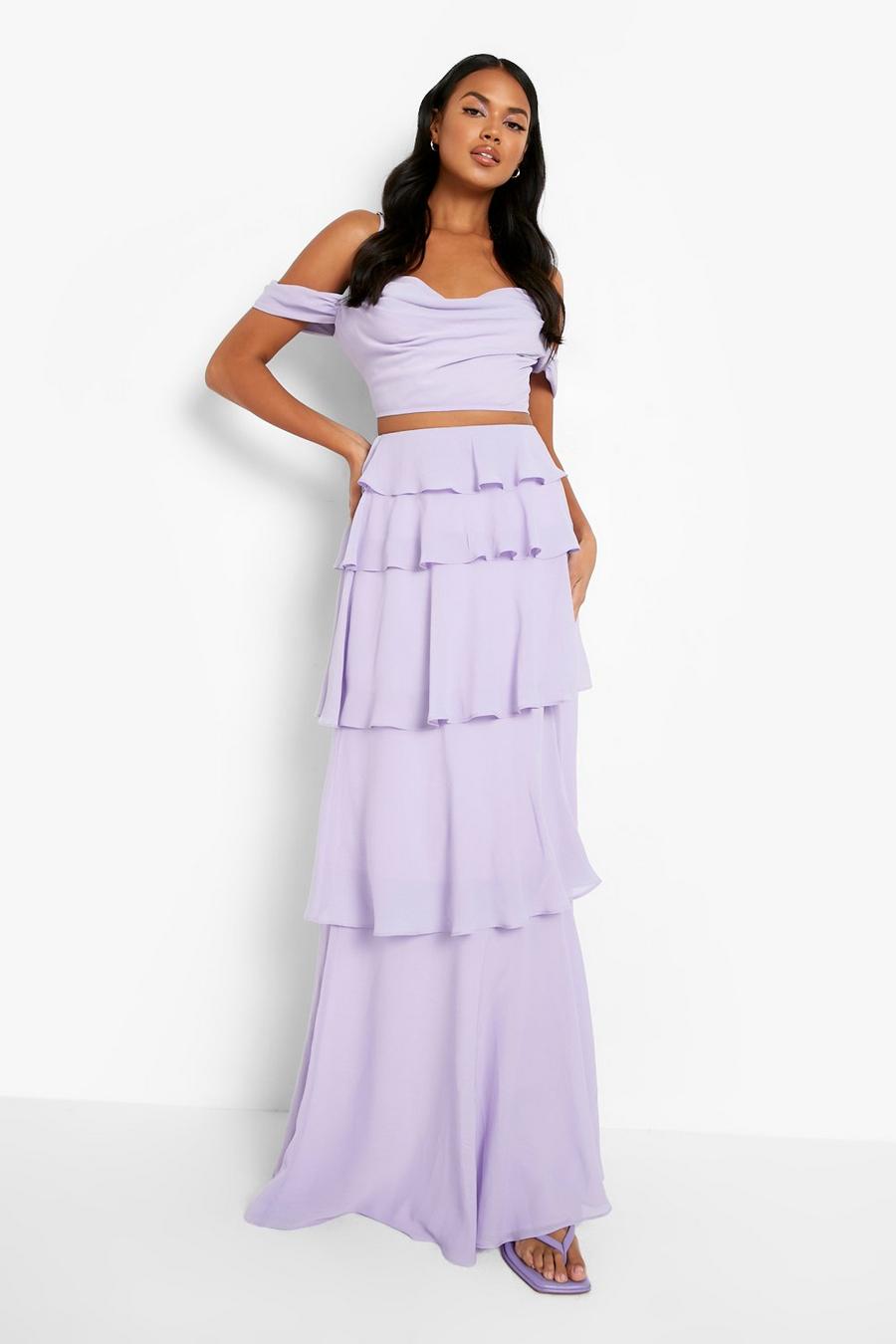 Falda maxi de ocasión escalonada de chifón, Lilac image number 1