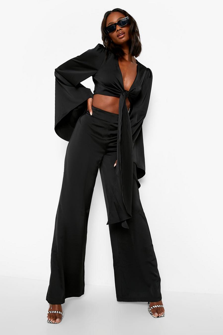 Black Occasion Matte Satin Wide Leg Trousers image number 1