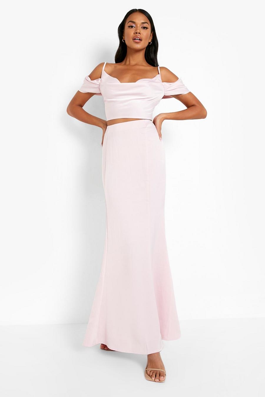Blush Occasion Matte Satin Fit & Flare Maxi Skirt image number 1