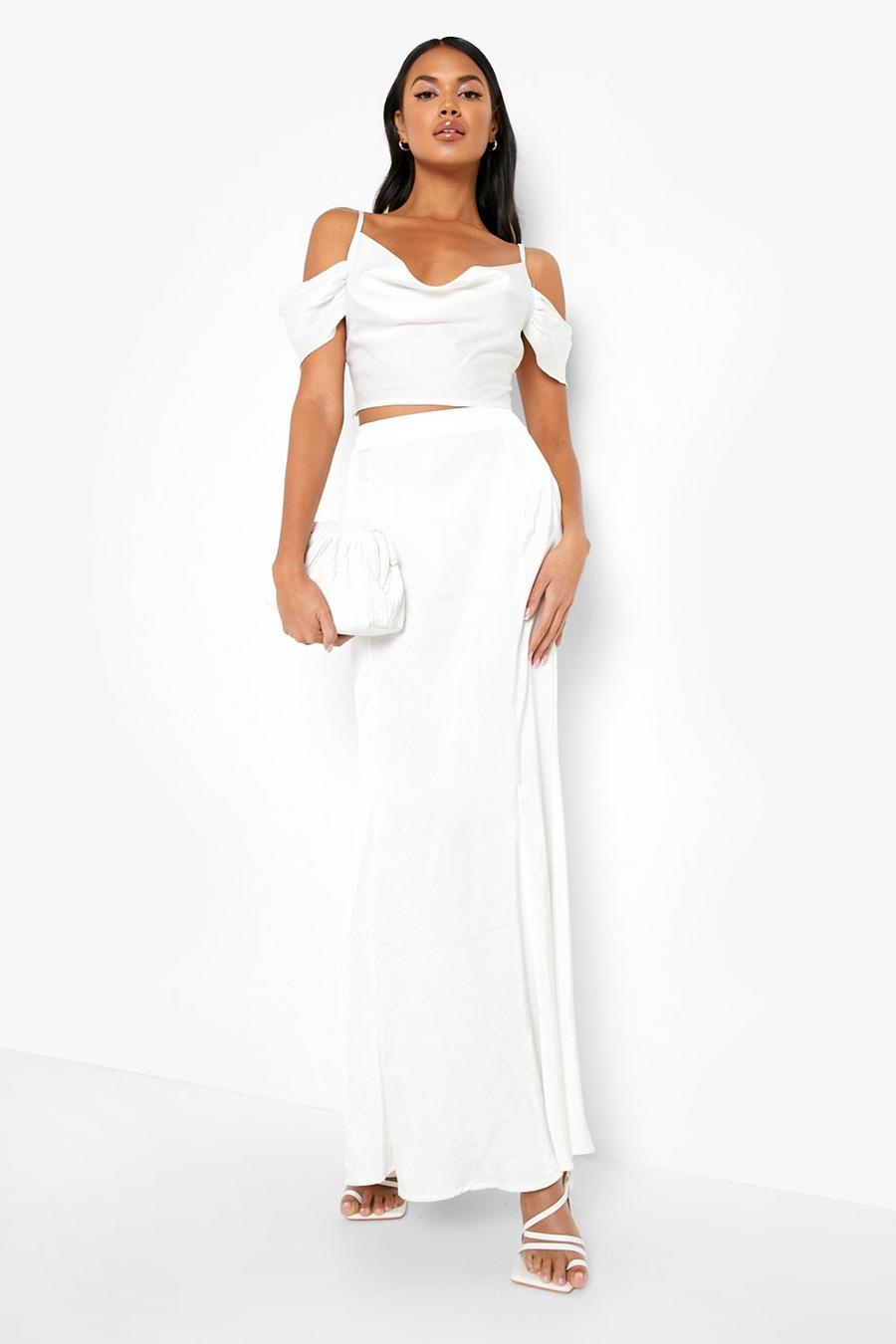 Ivory Occasion Matte Satin Fit & Flare Maxi Skirt image number 1